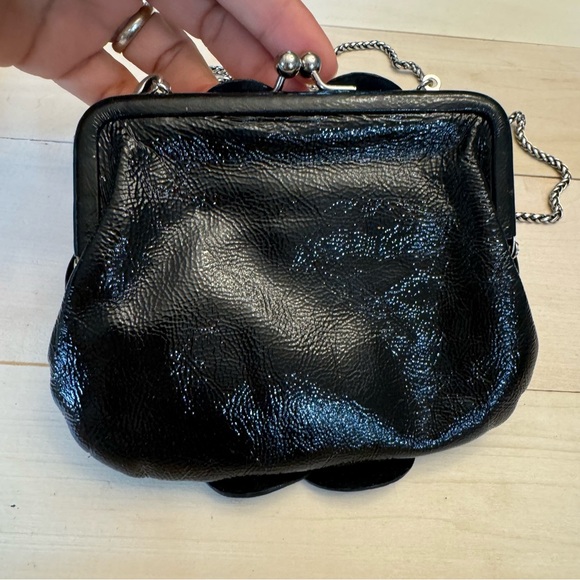 Brighton Black Flower Crossbody Purse Bag Silver Tone Chain - Picture 5 of 13